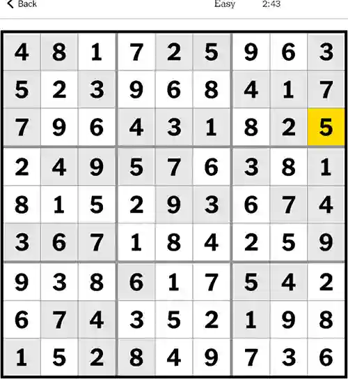 NYT Sudoku Easy 6th December 2023