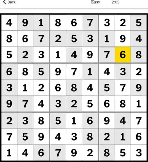 NYT Sudoku Easy 8th December 2023