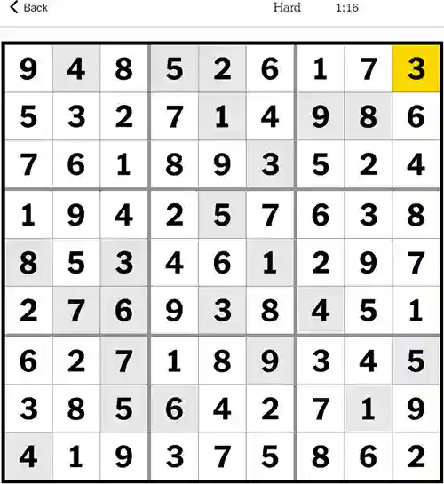 NYT Sudoku Hard 16th December 2023
