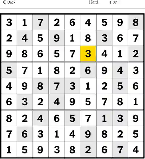 NYT Sudoku Hard 3rd December 2023