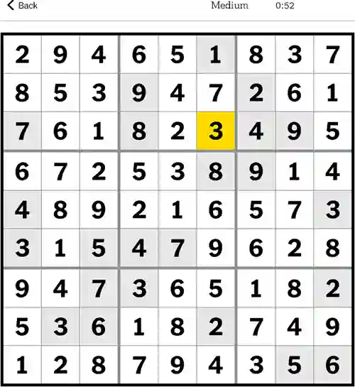 NYT Sudoku Medium 7th December 2023