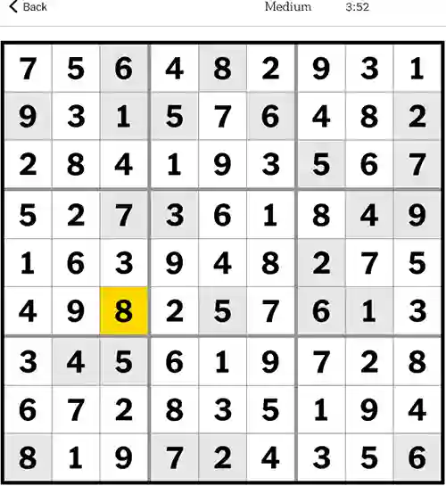NYT Sudoku Medium 8th December 2023