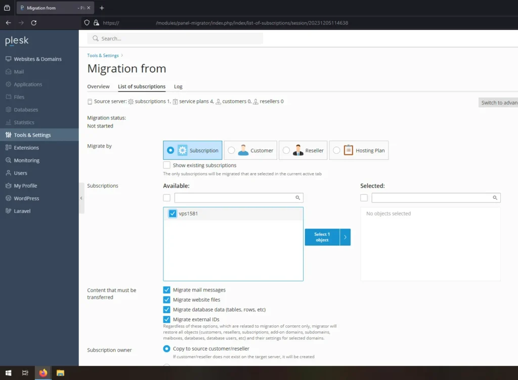 Select Object for Migration