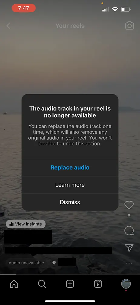 The audio track in your reel is no longer Available