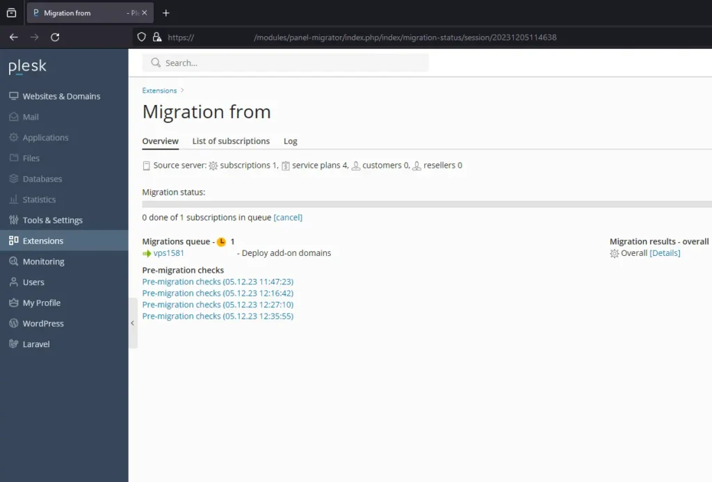 WordPress Plesk Migration Started