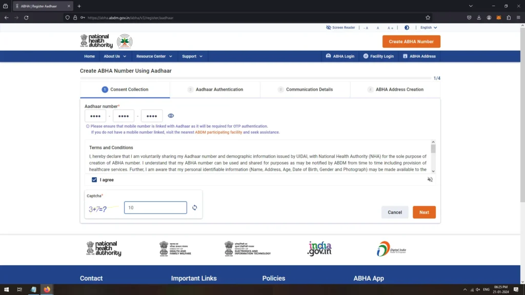 Create ABHA number using Aadhar