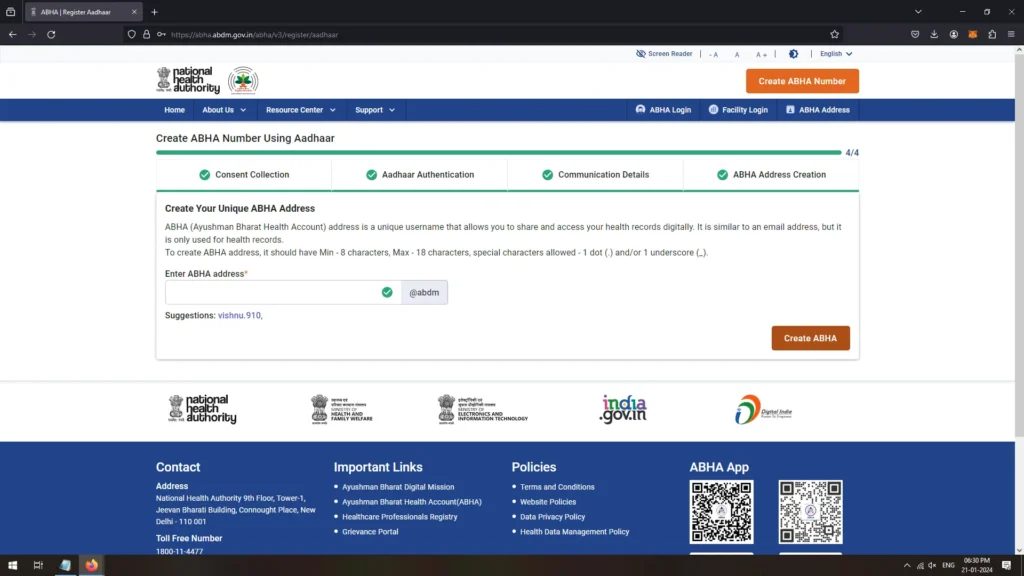 Create your Unique ABHA Address