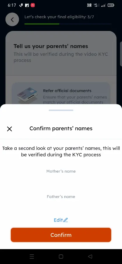 Confirm Parents Name