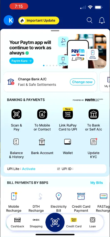 Paytm app homepage