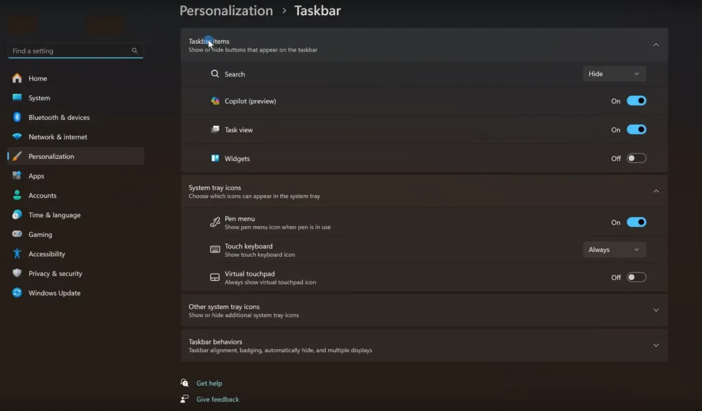 Taskbar Items