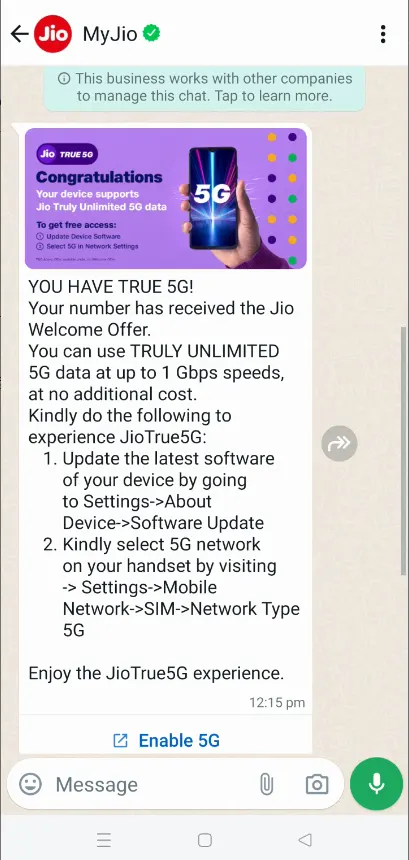 Jio 5G Unlimited Message