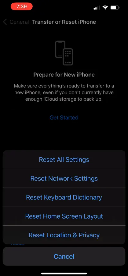 Transfer or Reset iPhone