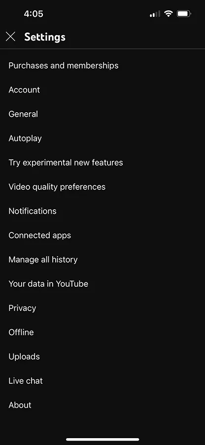 YouTube iPhone Settings