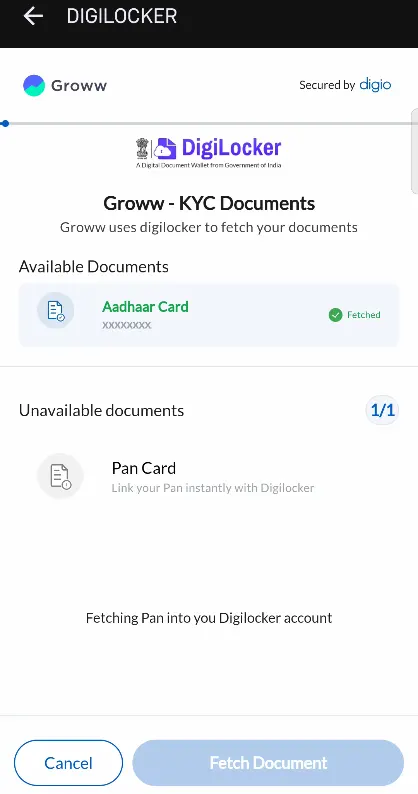 Groww Fetching Digilocker