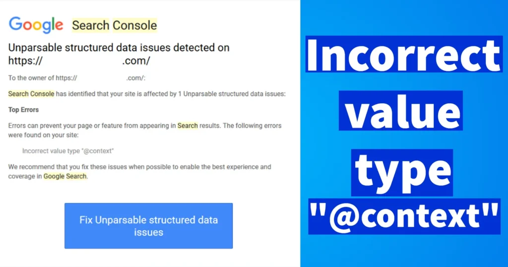 Incorrect value type "@context" Unparsable Structured Data