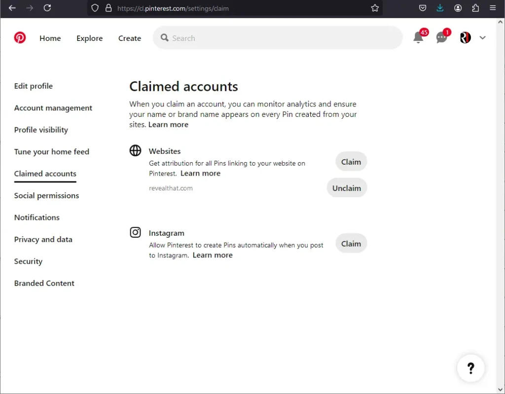 Pinterest Claimed Accounts