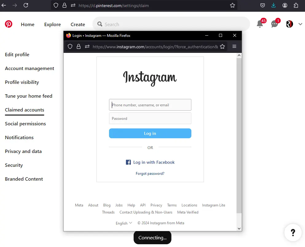 Pinterest Instagram Login