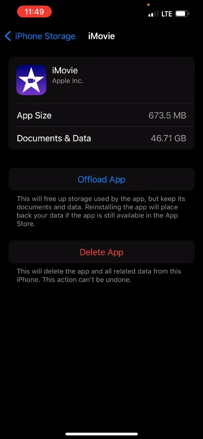 iPhone Storage iMovie