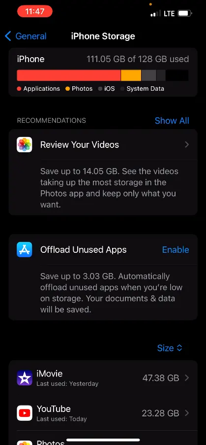 iPhone Storage