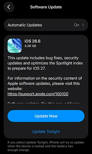 iOS Update Available
