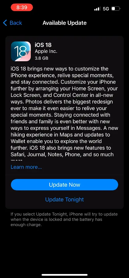 iOS18 Available Update