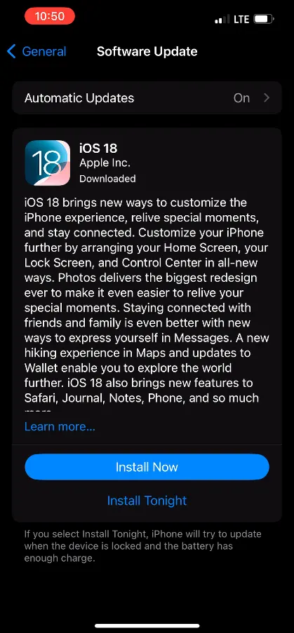 iOS 18 Install Now