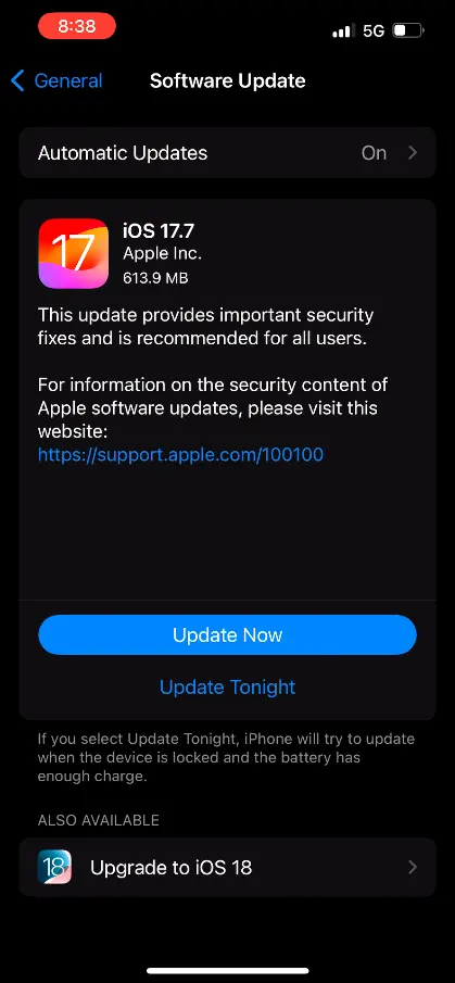 Software Update iOS18