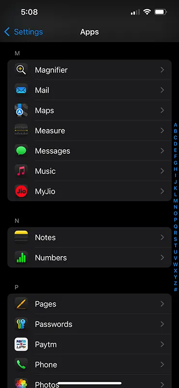 iPhone Settings apps