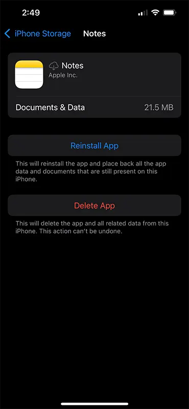 Reinstall Notes app