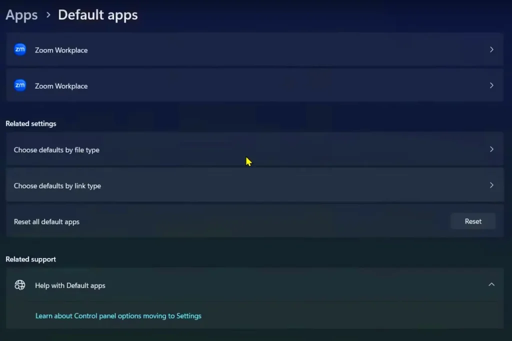 Default app settings