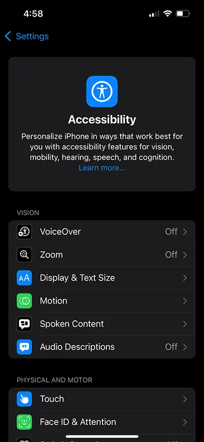 iPhone Accessibility Page