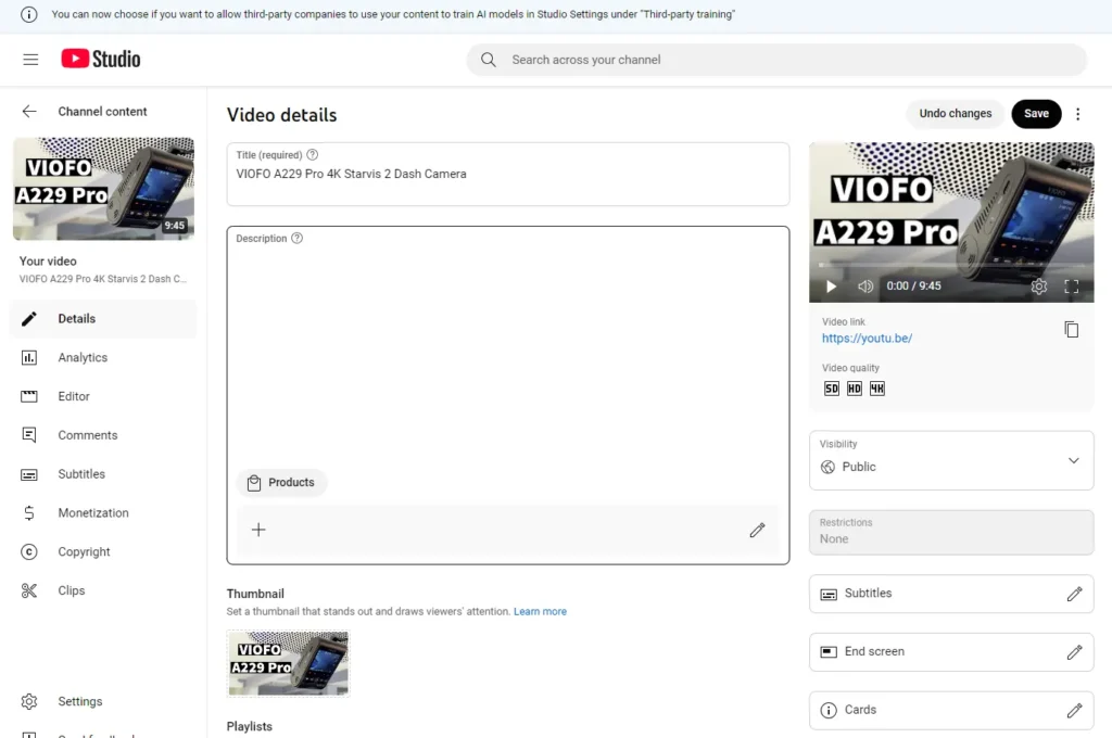 YouTube Details Add Product