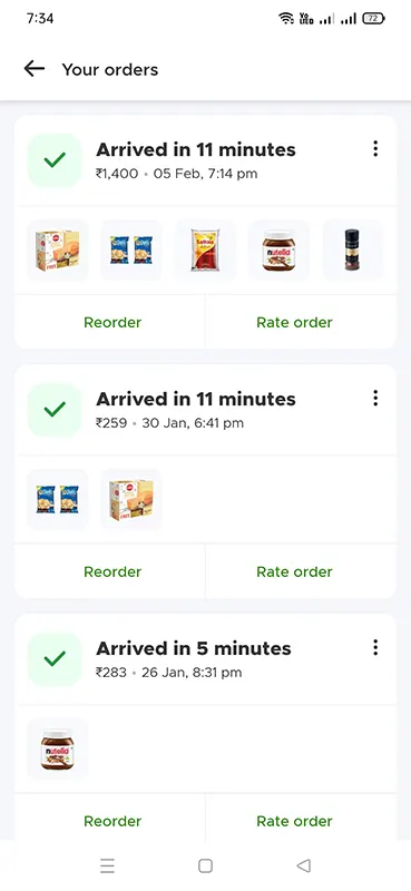 Blinkit app your orders