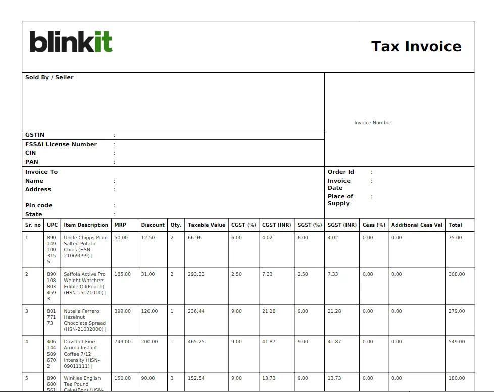 Blinkit Invoice