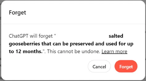 ChatGPT Forget Confirmation