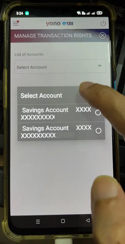 Manage Transaction Rights Select Account