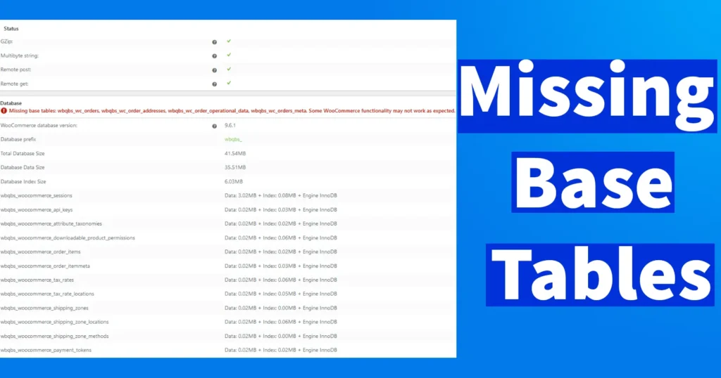 Missing Base Tables in WooCommerce