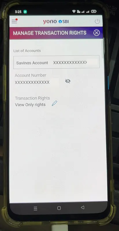 SBI Yono Manage Transaction Rights