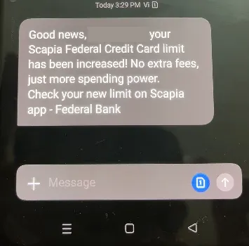 Scapia Credit Limit Message