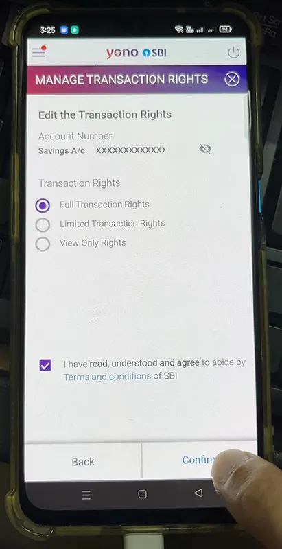 YONO Edit Transaction Rights