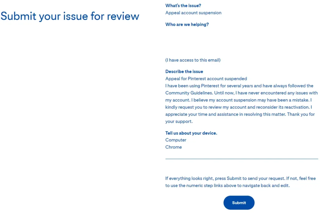 Submit your issue for review