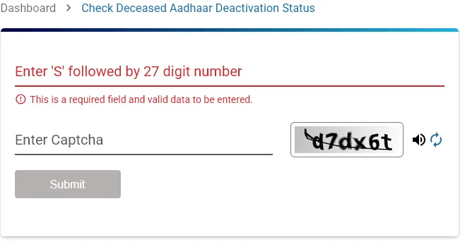 Check Deceased Aadhaar Deactivation Status