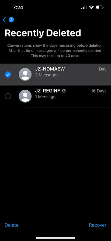 iPhone Recently Deleted Messages
