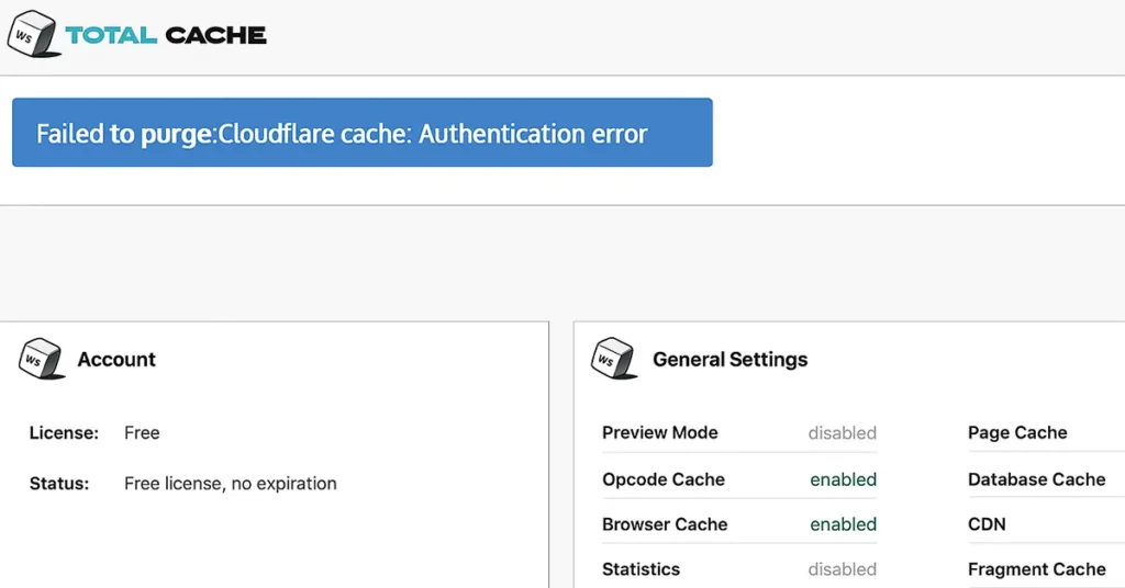 Failed to Purge: Cloudflare Cache: Authentication Error