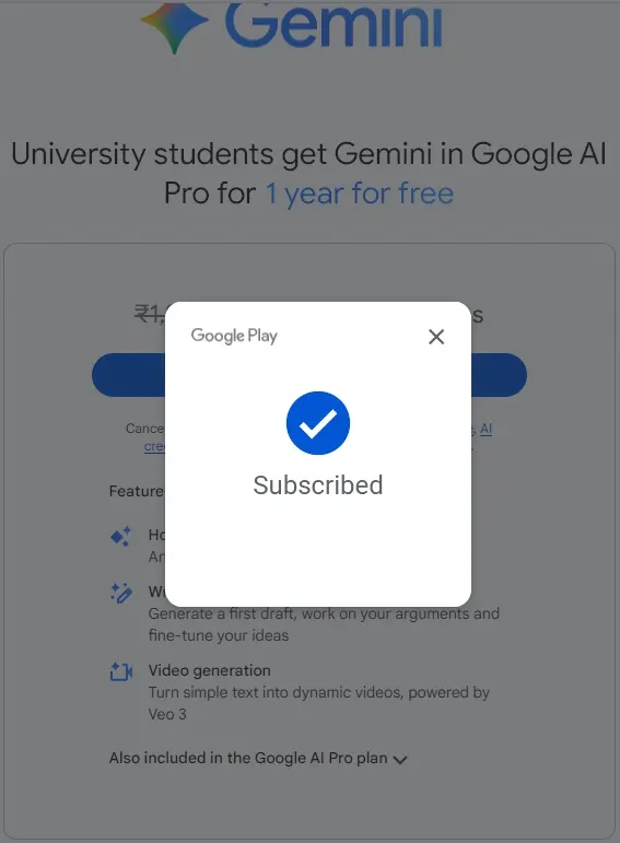 Google AI Pro Subscribed