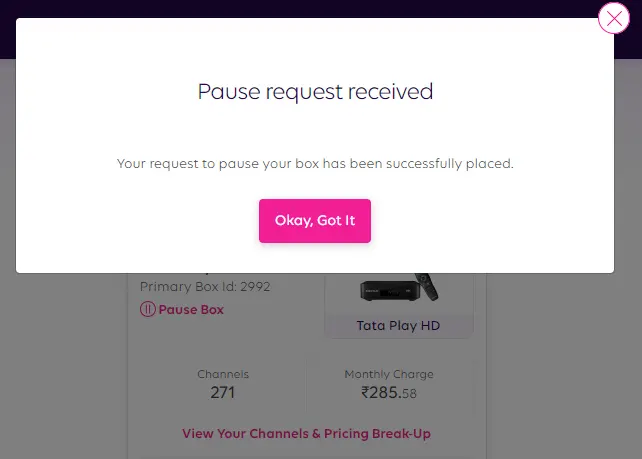 Tata Play Pause Request Received
