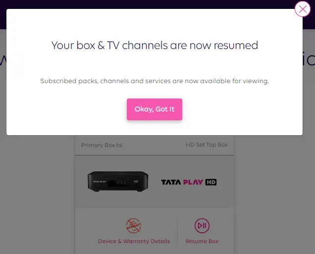 Tata Set Top Box Resumed