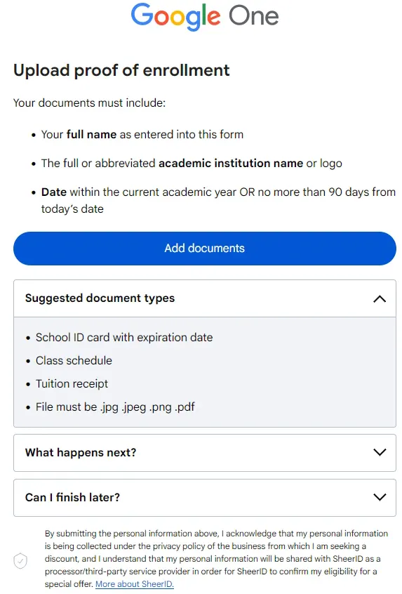Upload proof of enrollment