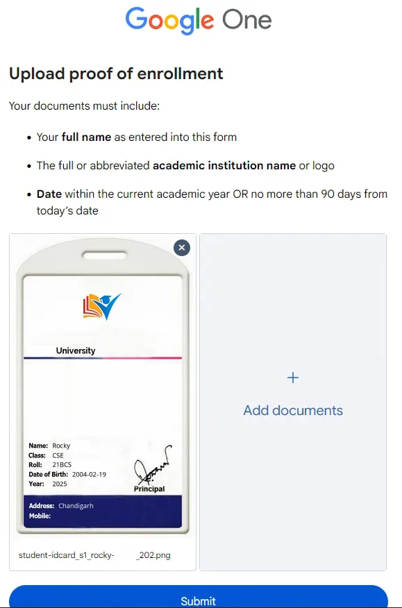 Uploaded Proof of Document