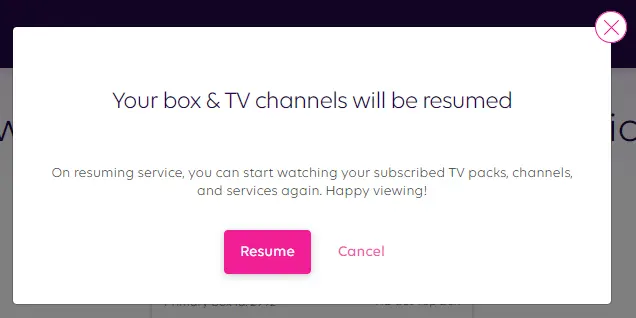 Your Box and TV Channels will be Resumed